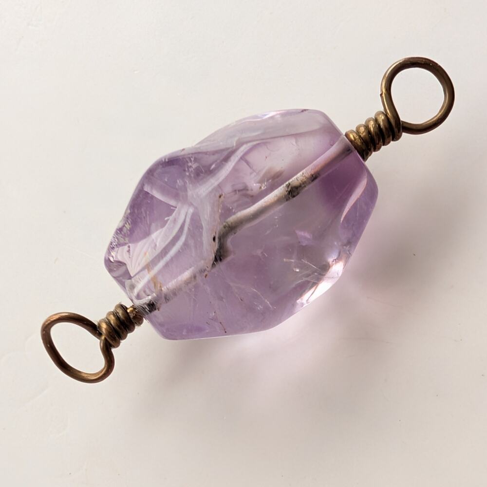 Vintage Boho Style Double Sided Amethyst Gemstone Bracelet Necklace Pendant